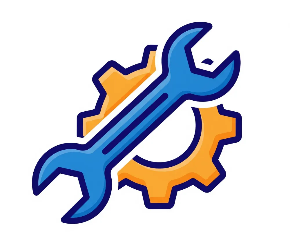 Icono en color azul y amarillo alusivo a la mejora de la maquinaria mediante los servicios de mantenimiento industrial.