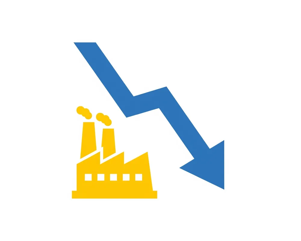Icono en color azul con amarillo, con una flecha apuntando hacia abajo, simbolizando la reduccion de fallos mediante los servicios de mantenimiento industrial.