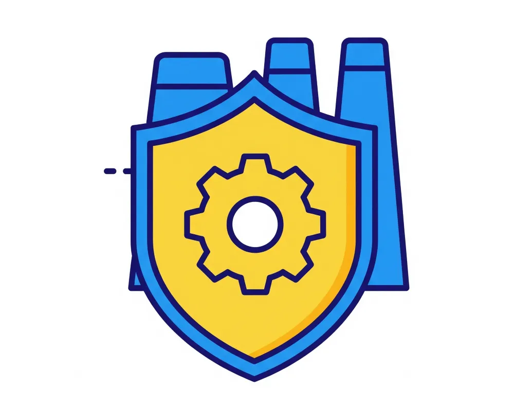 Icono de un escudo de seguridad en color azul, simbolizando la la disminución de riesgos en los servicios de mantenimiento industrial.